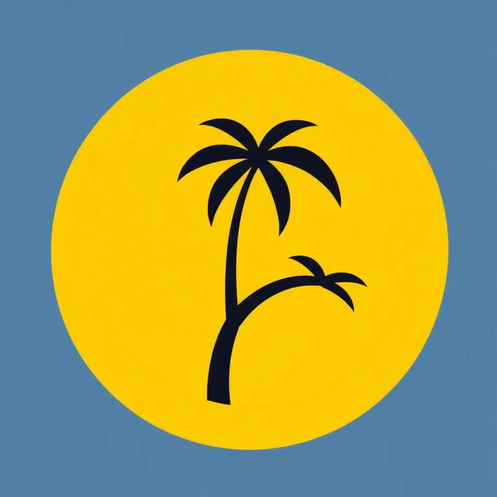 Yellow circle with black palm tree icon